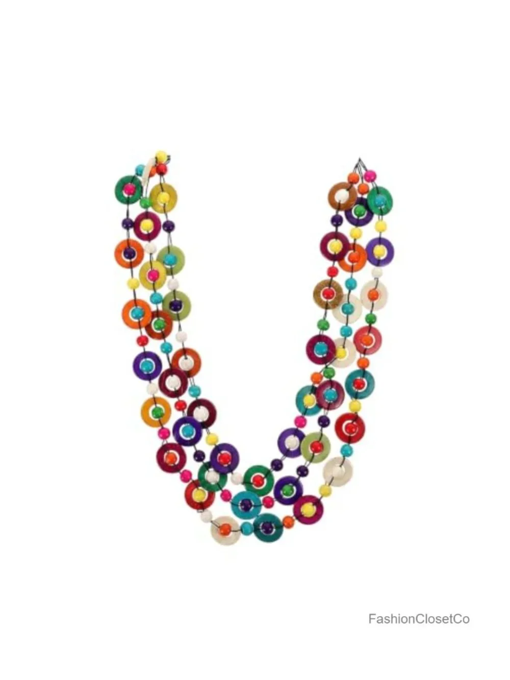 Handmade Wooden Coconut Shell Bohemian Layered Beaded Necklace